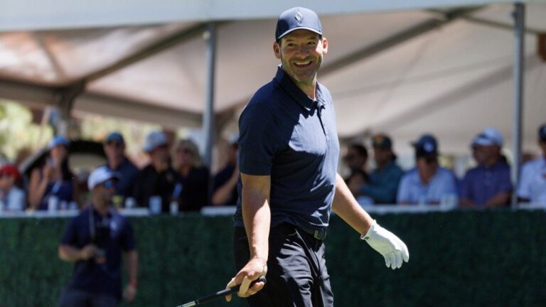 Tony Romo plays the 7th hole during the practice round of the American Century Championship Celebrity-Am Tournament at