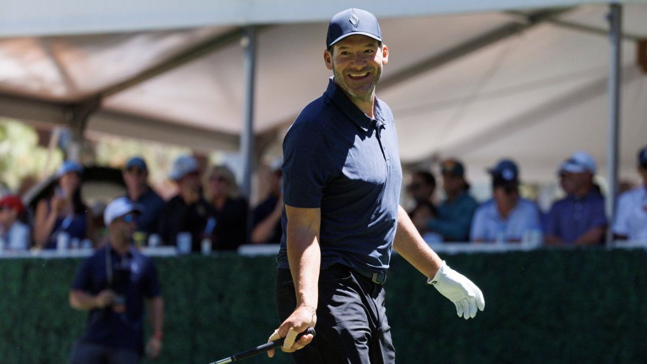 Tony Romo plays the 7th hole during the practice round of the American Century Championship Celebrity-Am Tournament at