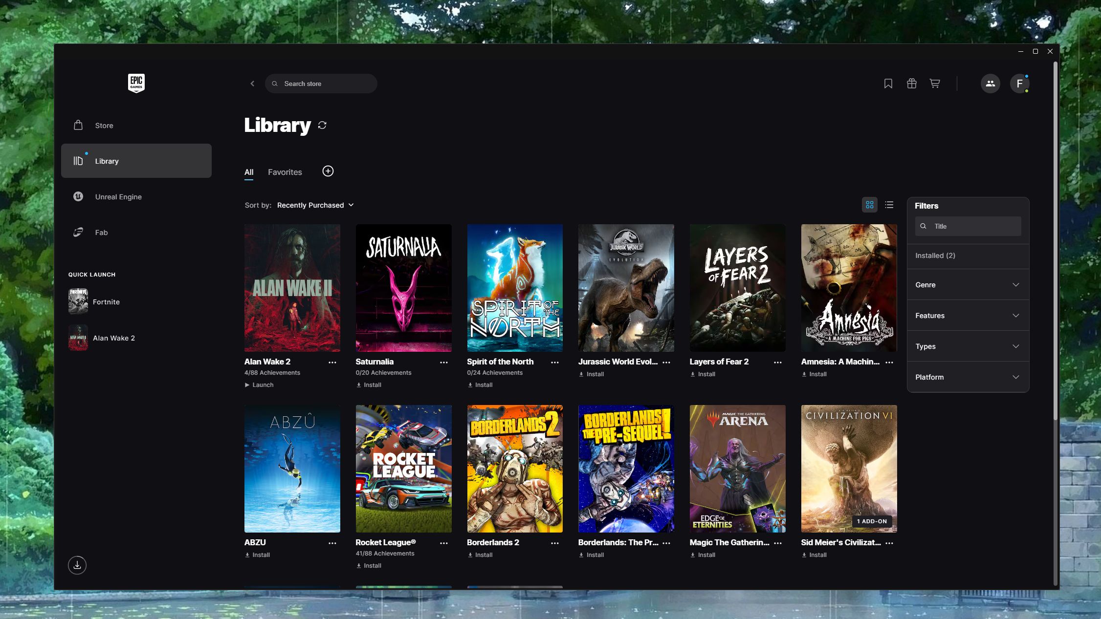 A screenshot of my very own Epic Games Launcher library (- Jacob F)