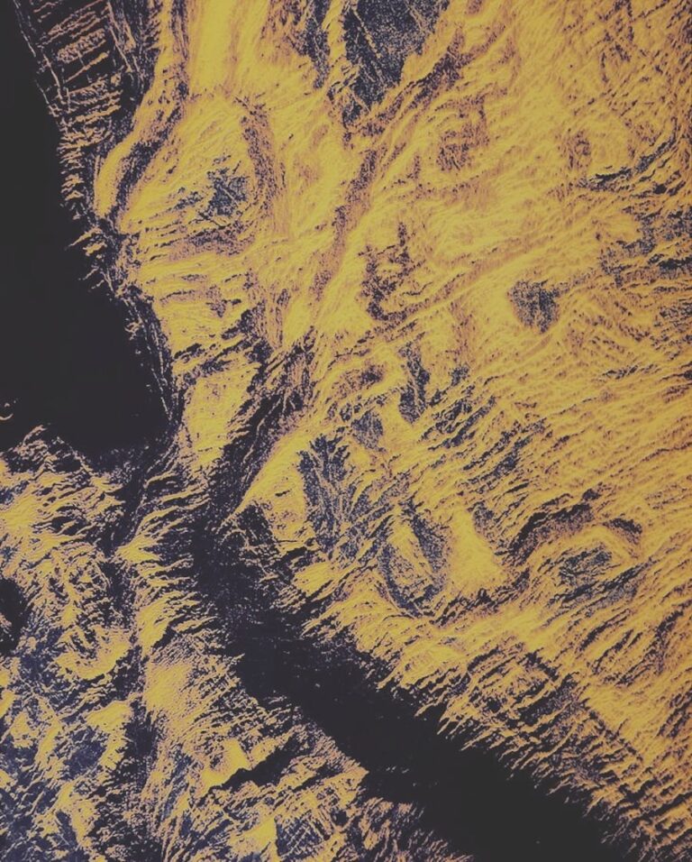 A radar mapped view of Venus's surface from NASA's Magellan mission since thick cloud hides the surface entirely, radar is