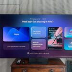 Samsung R95H on top of a wooden chest of drawers