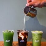 Boston, MA - August 21: Specialty beverages, from left, are Iced Matcha Tea, Cold Brew Coffee, and Blended Lemon Matcha