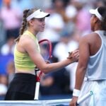 NEW YORK, NEW YORK - SEPTEMBER 07: Elena Rybakina of Kazakhstan shakes hands after a win against Naomi Osaka of Japan during