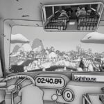 Three survivors fight off a horde of zombies, with one zombie in the foreground appearing to have been shot in the head