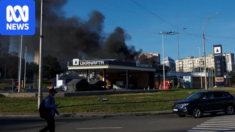 Smoke rising from a petrol station beside a road