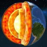 An illustration of Earth with its inner layers exposed