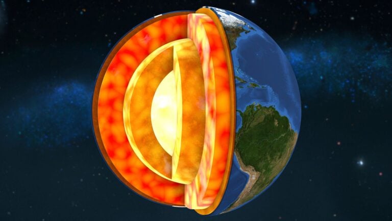 An illustration of Earth with its inner layers exposed