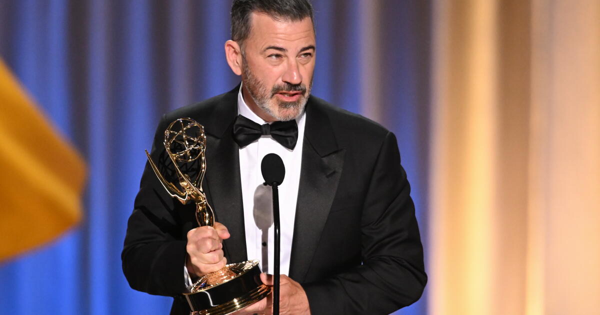 EXCLUSIVE - Jimmy Kimmel accepts the Emmy for Outstanding Host for a Game Show for "Who Wants To Be A Millionaire" during