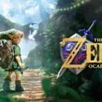young link looking back over his shoulder while entering a forrest