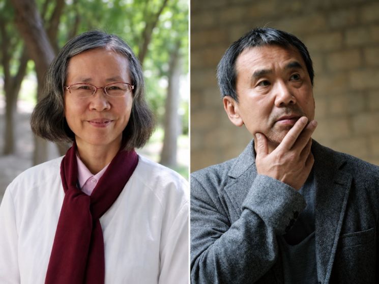 Chinese writer Chan Xue (left) and Japanese writer Haruki Murakami, who are gaining renewed attention ahead of the Nobel