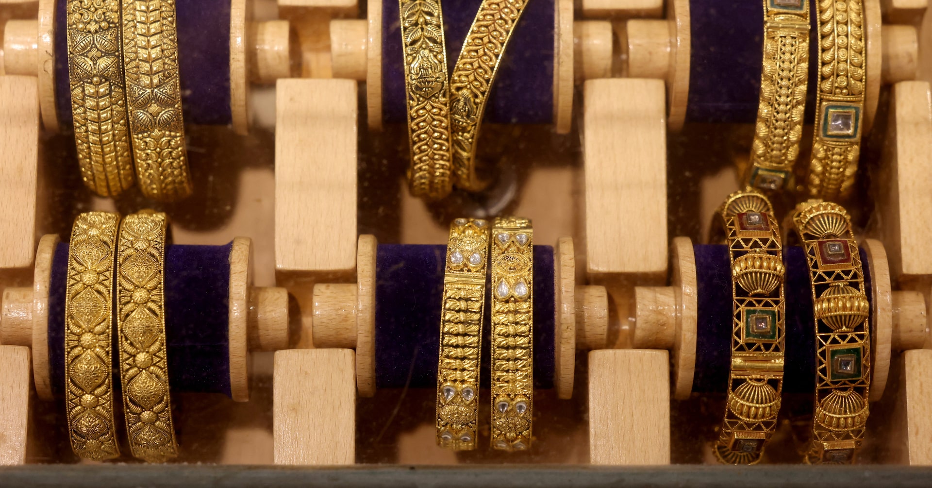 Gold bangles are displayed inside a jewellery store in the old quarters of Delhi, India, May 11, 2026. REUTERS/Bhawika