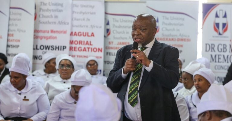ANC national chair Gwede Mantashe in KwaZakhele in Gqeberha, where he attended a Sunday worship service at St Barnabas