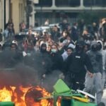 Students protest near Place de la Nation in Paris on Friday. The protests started in the Ile-de-France region around Paris