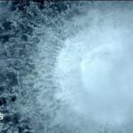 A screen grab from Danish Defense shows a gas leak causes bubbles on the surface of the water at Sea in Sweden on September