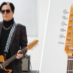 Troy Van Leeuwen poses with his signature Squier Paranormal Telecaster XII