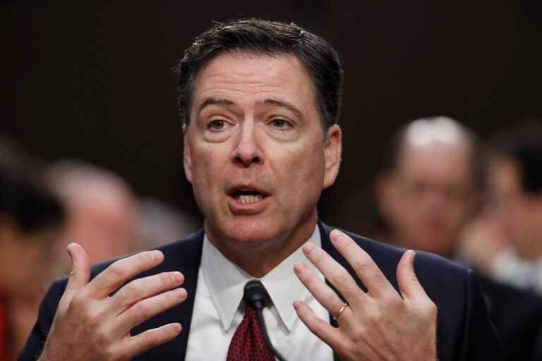 Former FBI Director James Comey speaks during a Senate Intelligence Committee hearing on Capitol Hill, Thursday, June 8
