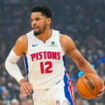 Detroit Pistons forward Tobias Harris advances the ball against the Orlando Magic during the first half in Game 6 of a