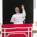 Pope Leo XIV delivers the Angelus prayer in St. Peter's Square at the Vatican, Sunday, Oct. 11, 2026. (AP Photo/Gregorio