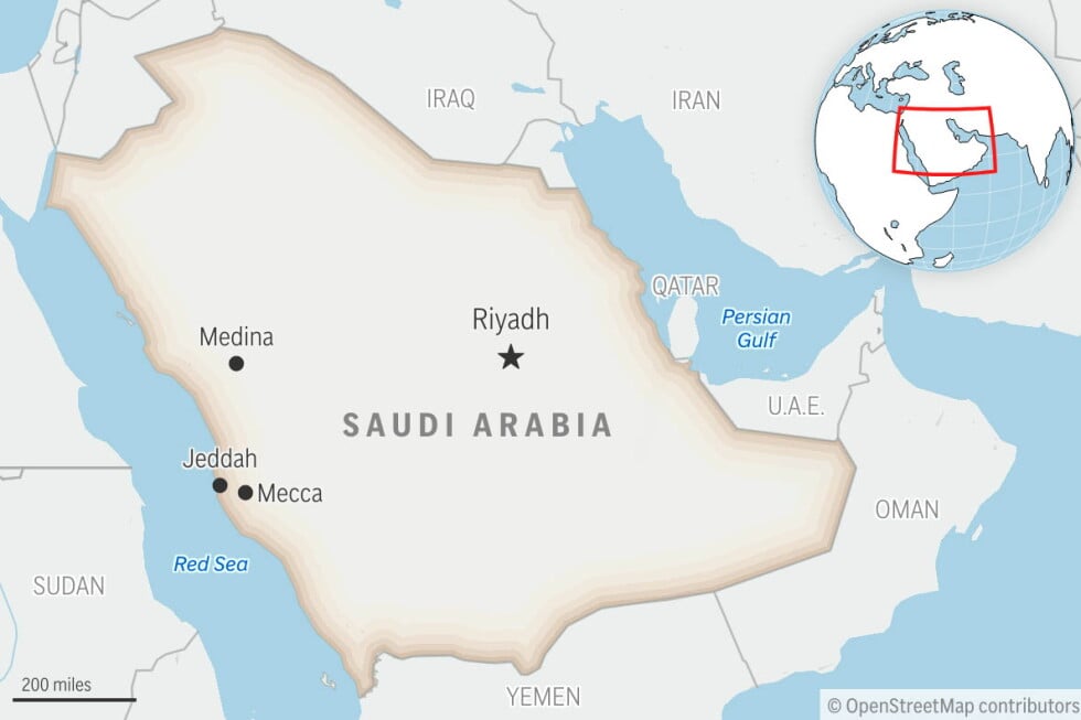 This is a locator map for Saudi Arabia with its capital, Riyadh. (AP Photo)