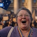 AI-generated image depicting protester waving flag
