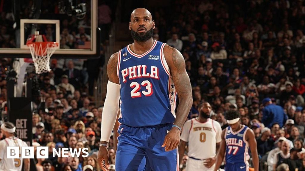 LeBron James #23 of the Philadelphia 76ers looks on during the game against the New York Knicks on October 20, 2026 at